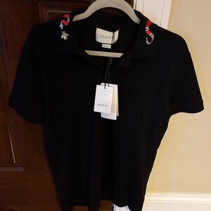 Gucci Men Black Polo with Snake Red and White Embroidery Sz M (NWT)